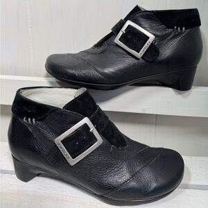 New Wolky Black Leather Suede Wedge Comfort Ankle Bootie Removable Sole Size 36